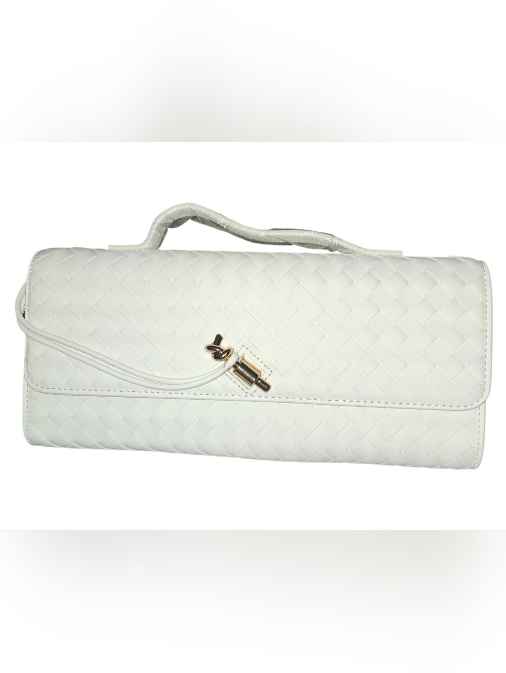 Few Moda Theia East West Vegan Leather White Woven Top-Handle Crossbody NWOT